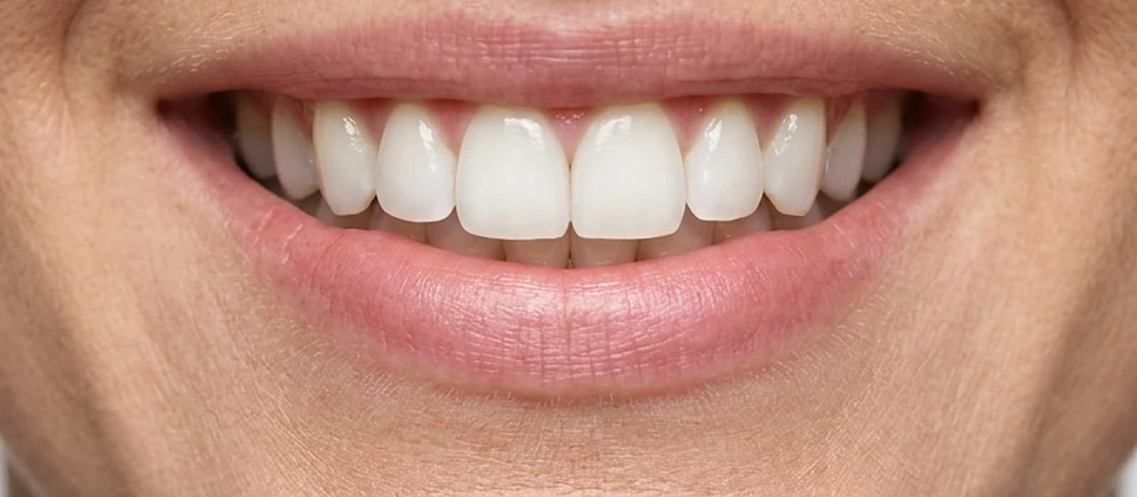 Primo piano di un sorriso con denti sani e allineati
